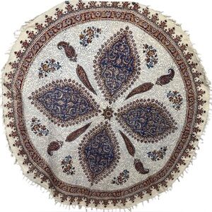 Vintage Round Tablecloth Isfahan Iran Hand Woven Paisley 45” Diameter Borkhar